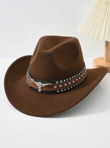 1pc Unisex Retro Western Cowboy Hat With Bull Trim For Everyday Casual Wear, Western Cowboy Parties.