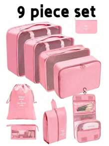 9pcs/Set Multifunctional Travel Organizer Bags, Various Practical Organizer Components, Modular Design Made Of High-Density Waterproof Nylon, Convenient For Organization, Mesh See-Through Design