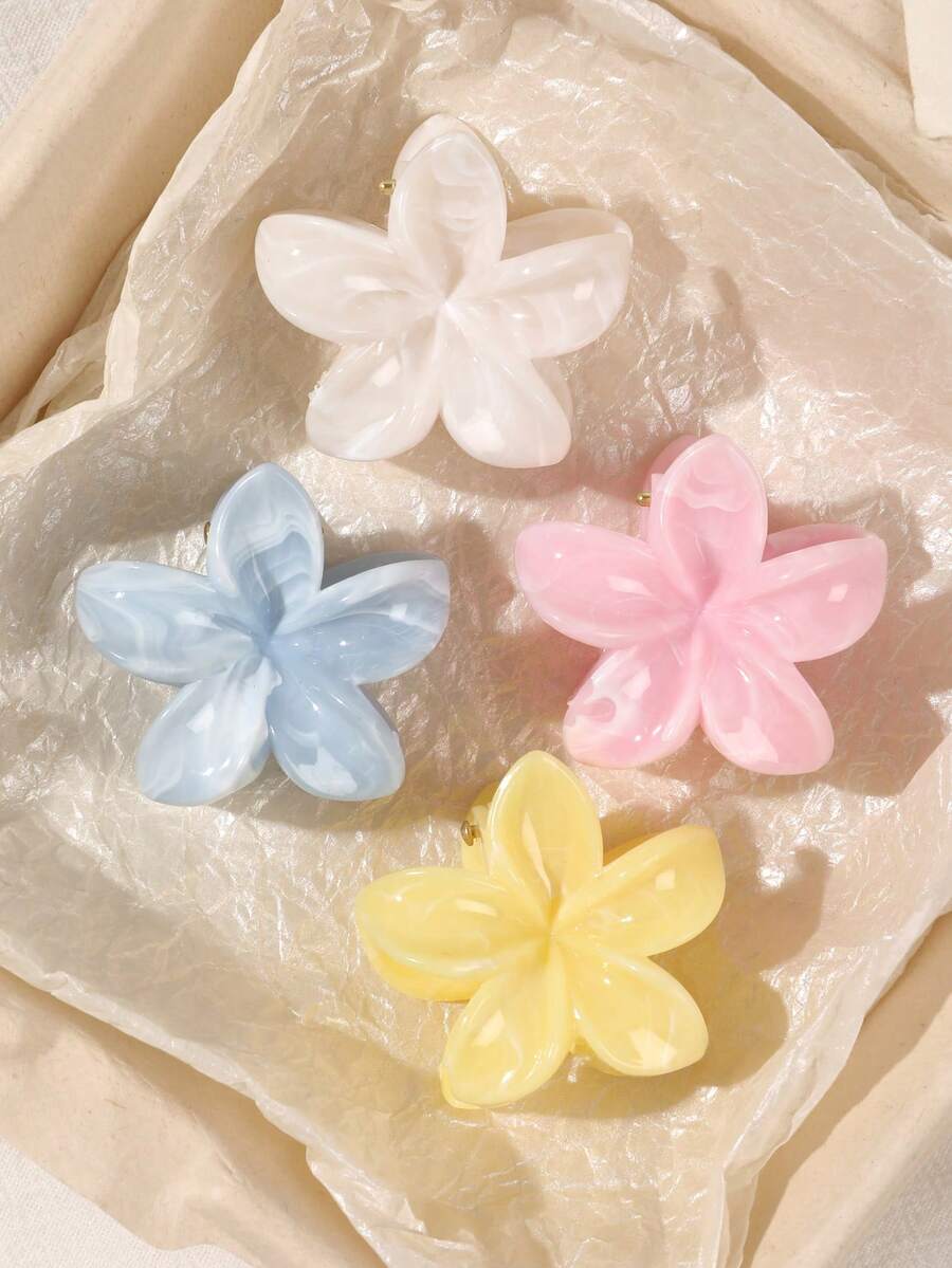 4个ABS材质迷你甜美波西米亚风大理石糖果色雏菊小发夹,适合海滩、刘海、侧发装饰,女士爪夹发饰,秋冬度假装扮夏季必备。 - 彩色 - 查看 1