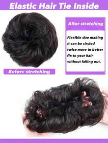1/2PCS Messy Bun Hair Piece Human Hair Wavy Stretchy Real Human Hair Scrunchies Hair Bun Donut Elegant Chignon With Elastic Rubber Band Human Hair Tousled Updo Extension Elegant Human Hair Buns #Black #Natural Black Dark Brown Light Brown Multicolor