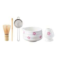 5pcs Matcha Whisk Set, Cute Pink Heart/Cherry Blossoms Ceramic Matcha Bowl With Whisk Set, Japanese Tea Set Includes Matcha Bowl With Spout, Matcha Whisk Holder, Bamboo Matcha Whisk, Scoop, Sifter, Ceramic Matcha Kit For Tea Lovers
