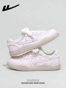 1 Pair WARRIOR Women's Thick Sole Lace-Up Soft Bottom Casual Shoes, Low-Top Outdoor Flat Shoes, Round Toe Low Heel Non-Slip Solid Color Elegant Soft Bottom Hiking Shoes, Suitable For Students, Graduation Photos, Flat Shoes, Low-Top Leather Face Sports Skateboard Shoes