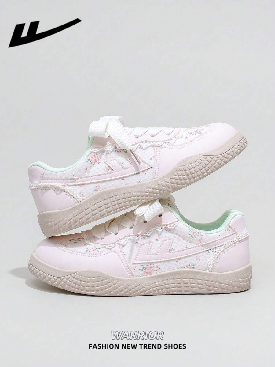 1 Pair WARRIOR Women's Thick Sole Lace-Up Soft Bottom Casual Shoes, Low-Top Outdoor Flat Shoes, Round Toe Low Heel Non-Slip Solid Color Elegant Soft Bottom Hiking Shoes, Suitable For Students, Graduation Photos, Flat Shoes, Low-Top Leather Face Sports Skateboard Shoes