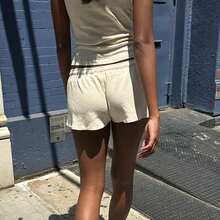 Womens Drawstring Shorts Casual Elastic Low Waist Solid Color Lounge Shorts Going Out Pants Minimalist Sporty - 杏色 - 查看 3