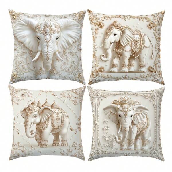4 Stücke Kissenbezug Set aus Platin Elefant, einseitig weiches Pfirsich Samt Material, 45*45CM Kissenhülle geeignet für Raumdekoration, Innen- und Wohnzimmerdekorationen, Partydekoration und dekoratives Kissen als Geschenk
