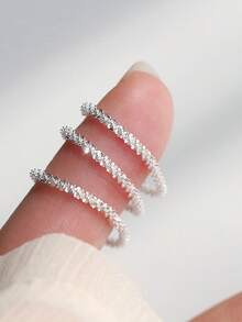 1 件时尚简约百搭闪光戒指，适合女性日常佩戴 - 銀色 - 查看 8