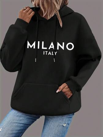 Sudadera con capucha gráfica de talla grande para mujer | Sudadera casual holgada para otoño e invierno