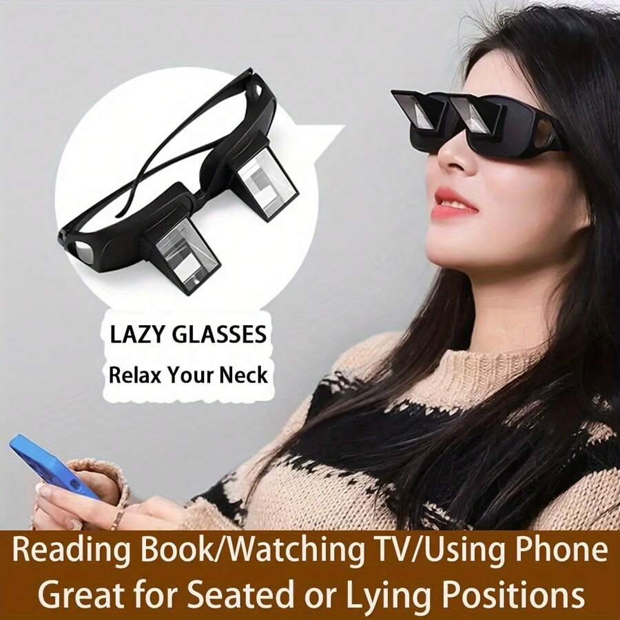 New Slouchy Glasses Prism Glasses Horizontal Spectacles Lie Down For Reading Watching TV Or Browse Your Phone To Reducing Neck And Cervical Strain Asymmetric Shape Women Fashion Glasses Shades - White - View 1