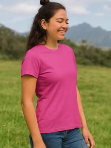 PLAYERA DAMA C/REDONDO M/CORTA AJUSTADO LISO - Rosa coral - Ver 3