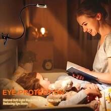48 LED USB Clip-On Reading Light, 3 Color Modes, Eye-Caring Book Clip Lamp, 360° Flexible Gooseneck Clamp Light, Suitable For Desk, Bedside, And Video Conferencing - Black - View 9