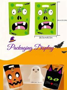 25pcs/5pcs Halloween Party Candy Gift Bags, Pumpkin Skull Ghost Face Horror Packaging Bags, Durable Plastic Tote Bags, Gift Packaging Bags, Party Favor Bags, Skull, Bat, Pumpkin Halloween Packaging (Assorted Styles)