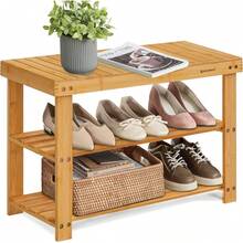 SONGMICS Banco Zapatero, Organizador para Zapatos de Bambú, 28.x 70.1 x 45.3, para Sala de Estar, Dormitorio, Natural MLBS04N 1BSH - Marrón - Ver 10