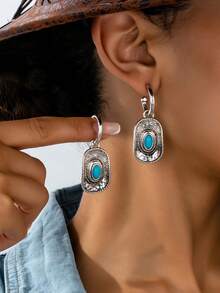 1 paire de boucles d'oreilles vintage bohème style western à pendentif, convient pour le port quotidien et les vacances des femmes - boucles d'oreilles - Voir 2
