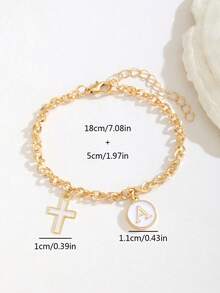 1 chiếc vòng tay mặt dây chuyền hình thánh giá và chữ cái thanh lịch, phù hợp cho nữ, phụ kiện mùa hè tinh tế và thời trang, quà tặng sinh nhật cho tuổi teen. - trắng - Xem 3