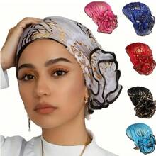 6 Pcs   Paisley    Turban Hats   With Ruffled Edges,  Sophisticated Headscarf  Elastic Beanie Head Wrap Chemo Hats  For Women - Multicolor - View 1