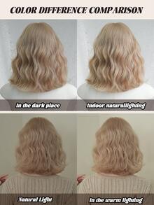 NAMM 12 英寸米金色短波浪假发，时尚合成刘海假发，优质柔软耐热卷发，适合日常佩戴、节日和音乐节 - 樱花庆典华丽派对街头时尚摄影 - 女孩礼物假发配件