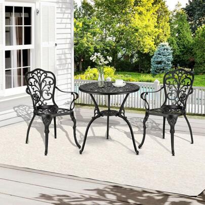 Techigher 3 Piece Bistro Set,Cast Aluminum Patio Bistro Set,Outdoor Bistro Table And Chairs Set Of 2,Rust-Resistant All Weather Round Table With Umbre