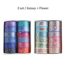 12卷盛开花朵和纸胶带套装，金色箔片花卉图案，每卷长6.5英尺，宽0.59英寸，适用于剪贴簿、子弹笔记、DIY手工、学习用品、返校季等场合的装饰贴纸 - 彩色 - 查看 12