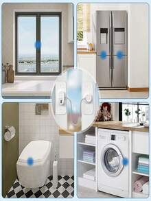 2 件儿童锁，适用于冰箱、金属和塑料，无需钻孔，带锁塞的粘合剂或钻孔橱柜锁，适用于厨房、冰柜、橱柜、抽屉、衣柜、窗户、门 - 无需电源 - 彩色 - 查看 5