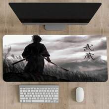 Miyamoto Musashi japanischer Samurai Große Mausunterlage, Schreibtischunterlage, Tastaturunterlage, verschiedene Größen erhältlich, Gummi rutschfest, umsäumte Kanten, für Schulmaterial, Rückkehr zur Schule