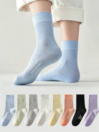 6 paires de mi-mollets pour femmes, hautement élastiques et sans os, de couleurs bonbon et polyvalentes pour l'été, fines, avec un maillage pour la respirabilité, chaussettes molles