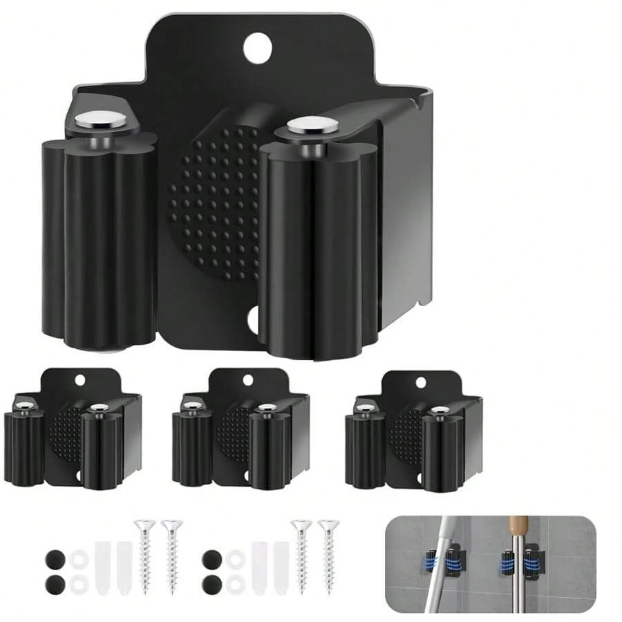 4 paquetes de soporte de escoba para montaje en pared, soporte de escoba de acero inoxidable con tornillos, soporte de montaje en pared para trapeador, estante de herramientas de jardín de montaje en pared para cocina, hogar, baño, almacenamiento de garaje