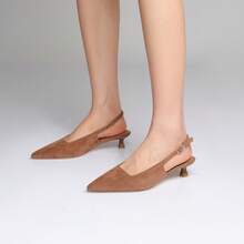Slingback Kitten Heels For Women Pointed Closed Toe Heels Low Pumps Shoes For Party Work Office - màu nâu - Xem 3