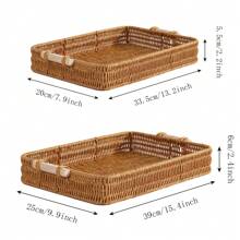 1 pieza Cesta de frutas tejida a mano de ratán, cesta de pan rectangular, cesta de almacenamiento para el hogar, bandeja para la sala de estar, bandeja para té, plato de frutas, cesta de aperitivos, resistente al calor, utensilios de cocina duraderos