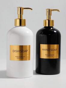 2pcs 17oz Soap Dispenser Bathroom Set, Hand And Lotion Dispenser With Gold Pump, Perfect For Modern Bathroom Decor - Kitchen Soap Dispenser Set With Tray - Bottle For Kitchen Sink - Boho Home Decor, Modern Decor In Restaurant (Black/White) - Multicolor - View 12