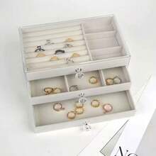 1pc Delicate Jewelry Storage Box With Anti-Oxidation, Earrings, Necklaces, Rings Display Stand, Velvet & Acrylic Accessories Container, Gift For Valentine's Day ,Jewellery Box,Pouch,Makeup Brush Holder,Brush Holder,Perfume Organiser,Pouch Bag - Beige - View 12