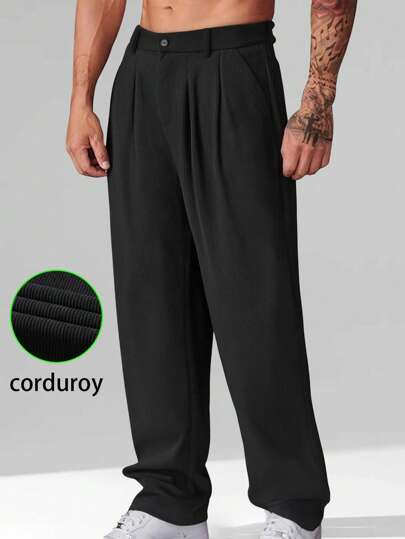 Men's Casual Corduroy Wide Leg Pants, Fashionable & Minimalist, Suitable For Autumn/Winter