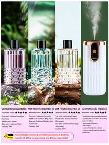 1个白色自动家用香薰机（含6种精油），迷你ABS静音空气清新剂，带定时功能，适用于卧室、浴室、办公室，可充电，5种工作模式，可桌面或壁挂式安装