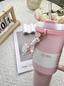 2 piezas Compatible con accesorios para vasos 1 pieza Anillo de taza de goma, 1 correa para botella de agua, para accesorios de vasos de botella 12oz 16oz 20oz 24oz 30oz 32oz 40oz Tr con asa, rosa blanco negro morado azul