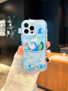 Doraemon Funda de teléfono con licencia oficial, compatible con Apple iPhone 16 Pro Max, funda protectora para iPhone 15 Pro Max, funda transparente con diseño de Doraemon, anti-caída y antideslizante, impresión de alta definición a color, efecto brillante para iPhone 11, 12, 13, 14, 15, 14 Plus, 15 Plus, 16 Plus