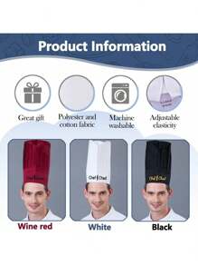 1 szt. czapka kucharska - haftowana na zamówienie, melonik z popeliny, wielokolorowa, regulowana, elastyczna czapka kucharska dla dorosłych, odpowiednia do kuchni, gotowania, restauracji i fabryk, ochrona włosów