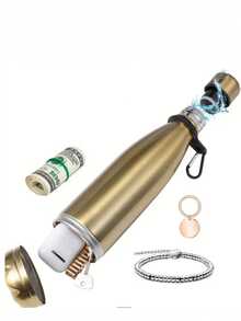 Botella de agua deportiva portátil de acero inoxidable QILIA de 1 pieza con fondo privado, caja de almacenamiento de  para el hogar, contenedor de almacenamiento oculto, taza térmica, botella de cola de almacenamiento multifuncional. - Plateado - Ver 4