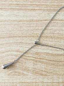 1pc Stainless Steel Minimalist Design Double Water Drop Tassel Adjustable Necklace, Elegant For Daily Wear