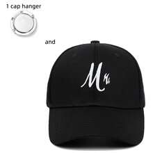 Boné de Beisebol com Top Rígido Bordado Sr. e Sra. com Logotipo em Fita, Boné de Beisebol Ajustável Bordado, Acompanha 1 Gancho de Chapéu