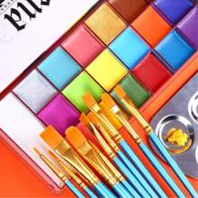 20 色面部彩绘油画调色板套装，3 种随机模板设计，防水防晕染，色彩鲜艳饱和，适用于万圣节、圣诞节、狂欢节、啦啦队、体育赛事、角色扮演 - 單件 - 查看 4