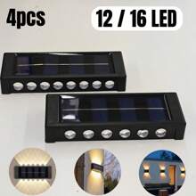 4-częściowa lampa ścienna zewnętrzna IP44 zasilana energią słoneczną, oświetlenie zewnętrzne 12/16 LED, oświetlenie ogrodowe do willi, zerowy rachunek za prąd, bezprzewodowa konstrukcja do zewnętrznego muru granicznego