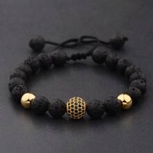 1pc Adjustable Black Copper Micro-Inlaid 10mm Bead Bracelet For Men & Women, Couple Bracelet - Style 1 - View 17