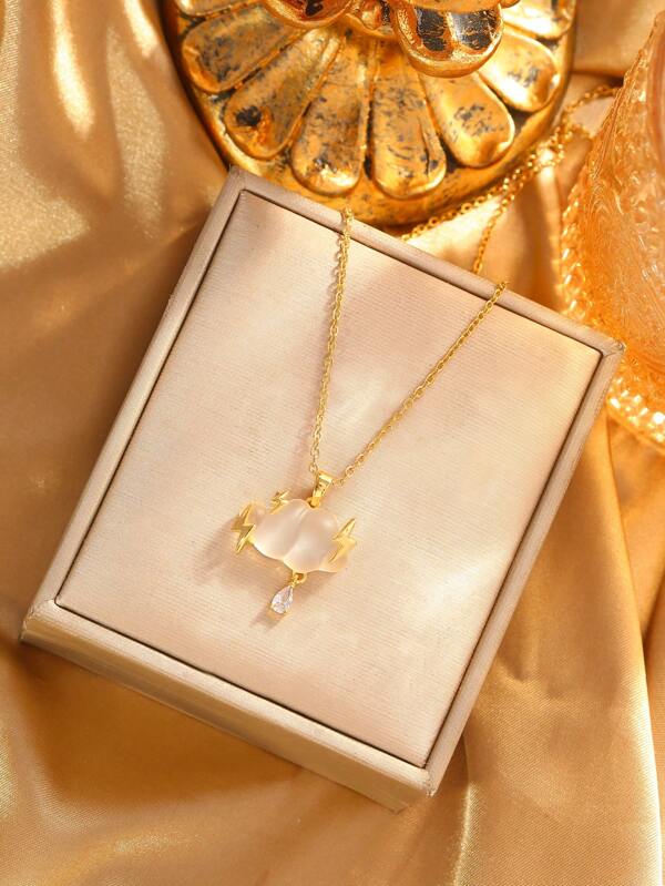 1pc Women's Fashion Cloud Zirconia Lightning Pendant, Gentle Minimalist Elegant For Daily, Party, Graduation