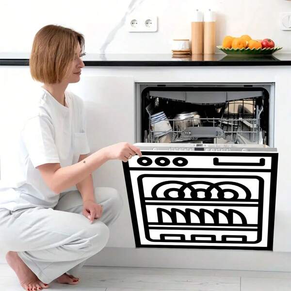 1 pieza Pegatina magnética simple en blanco y negro para lavavajillas - 57cm X 63cm, resistente al aceite, resistente al agua, fácil de limpiar, con imán en la parte posterior, adecuada para refrigeradores, lavavajillas, lavadoras y otros muebles y electrodomésticos de metal | Material magnético duradero