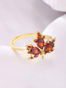 1pc Elegant Minimalist Fashion Maple Leaf Design Zirconia Inlaid Ring, Suitable For Daily Wear, Couple Dates, And As Gifts For Friends