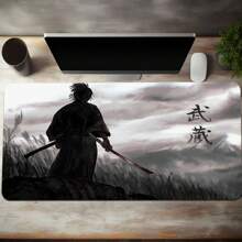 Miyamoto Musashi japanischer Samurai Große Mausunterlage, Schreibtischunterlage, Tastaturunterlage, verschiedene Größen erhältlich, Gummi rutschfest, umsäumte Kanten, für Schulmaterial, Rückkehr zur Schule