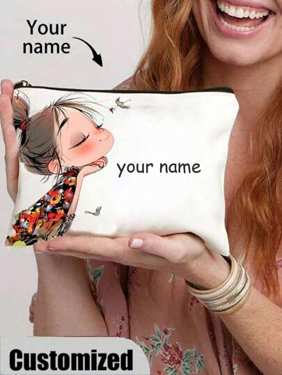 Anpassad kosmetikväska, anpassad förvaringsväska med bokstavsnamn och logotyp, kan anpassas efter din unika design, lätt kosmetikväska med dragkedja, myntväska, pennfodral, perfekt för shopping, dejting, semester, resor, helgdagar, fester eller som en alla hjärtans dag-present till din flickvän, väskor och bagage, halloween-tillbehör 2025, stor kapacitet