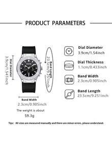 DOM 1pc Women's Fashionable Multi-Function Chronograph Silicone Calendar Quartz Waterproof Watch, Rhinestone Decorated