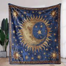 1pc Vintage Sun Moon Stars Printed Throw Blanket - Ultra Soft Flannel For Sofa, Bed, Office, Car, Camping, Travel - All Seasons Gift Blanket, Digital Print, Knitted, 280gsm, Comfort Polyester Blankets Great Gift For Friend, Family - 彩色 - 查看 1