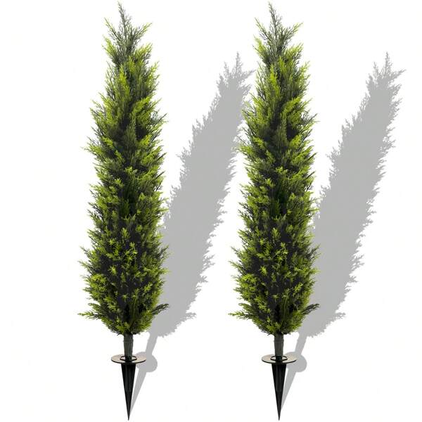 1pc Or 2pcs Long Artificial Cedar Topiary Trees With Ground Spike, UV Resistant Faux Cypress Trees, Faux Plants Artificial Bushes For Indoor Outdoor Front Porch Garden