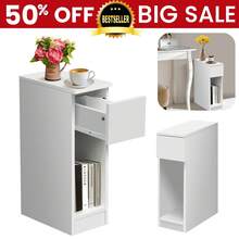 AutoFu Narrow Side Table, Bedside Table With Drawer Storage Shelves Magazine Rack End Table, Corner Narrow Table End Table Slim Side Table For Living Room,Bedroom,20 X 34 X 60 Cm, White - White - View 2